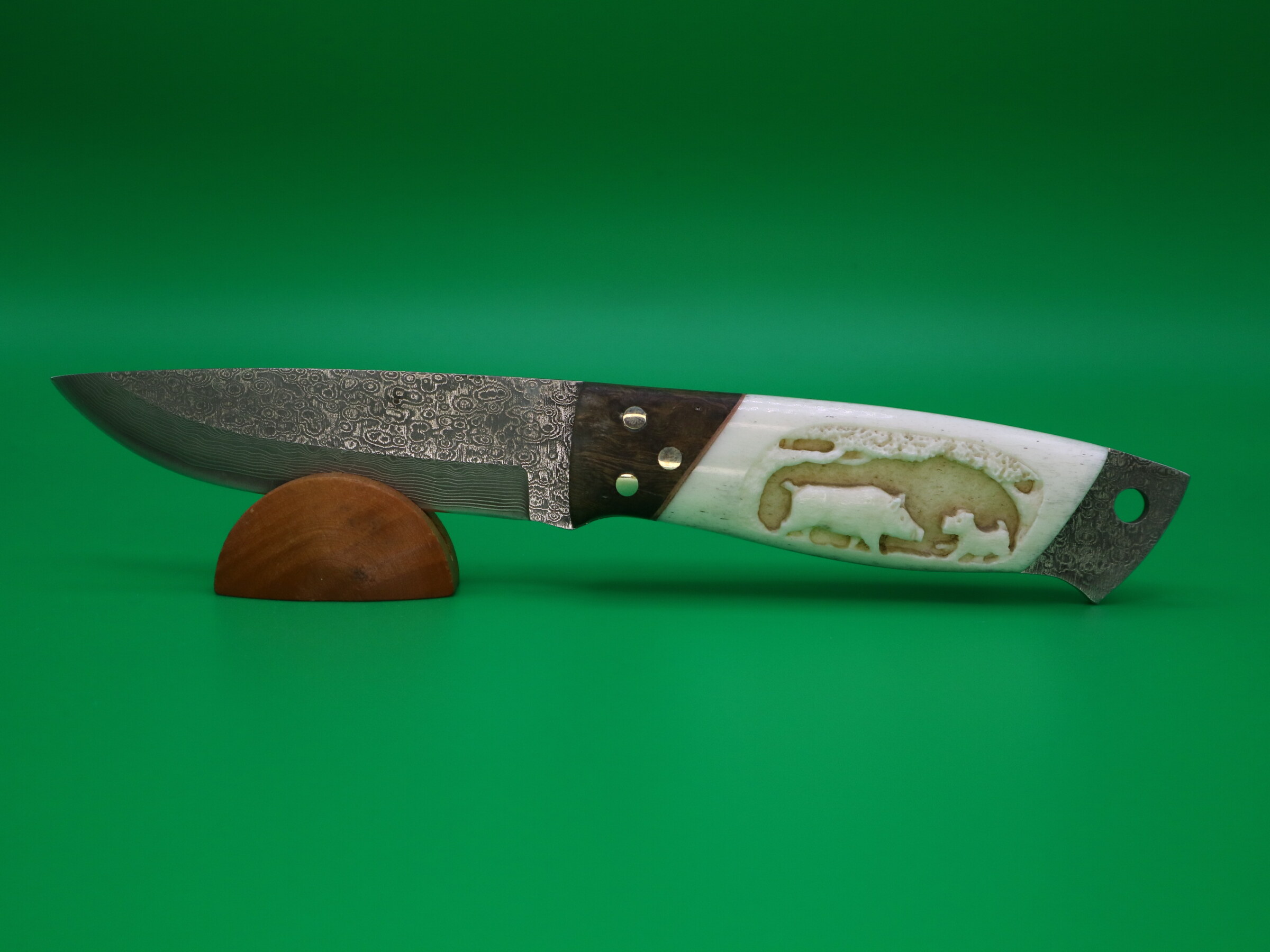 Couteau Puukko Lame Damas avec Os et Bois de Fer